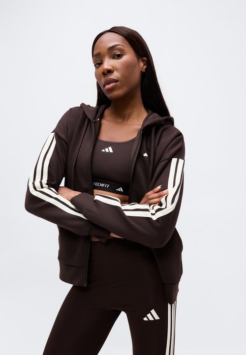 adidas ESSENTIALS 3 STRIPES FULL ZIP HOODIE - Zip-up sweatshirt - aurora coffee/ivory — photo 4