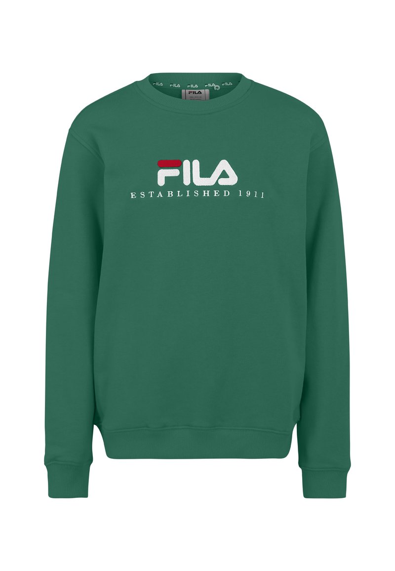 Felpa verde in cotone con scollatura a girocollo. Sul davanti è presente il logo "FILA" in bianco e rosso con il testo "FONDATO NEL 1911" sottostante.