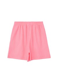 Rosa gewebte Shorts mit elastischem Bund, ausgestattet mit einer strukturierten Oberfläche und geradem Saum. Ideal für Freizeit- oder Loungewear.