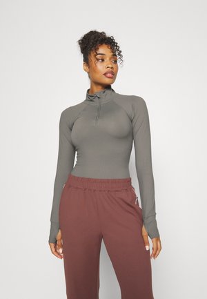DAMEN ZIP UP LONGSLEEVE - Long sleeved top - dark grey
