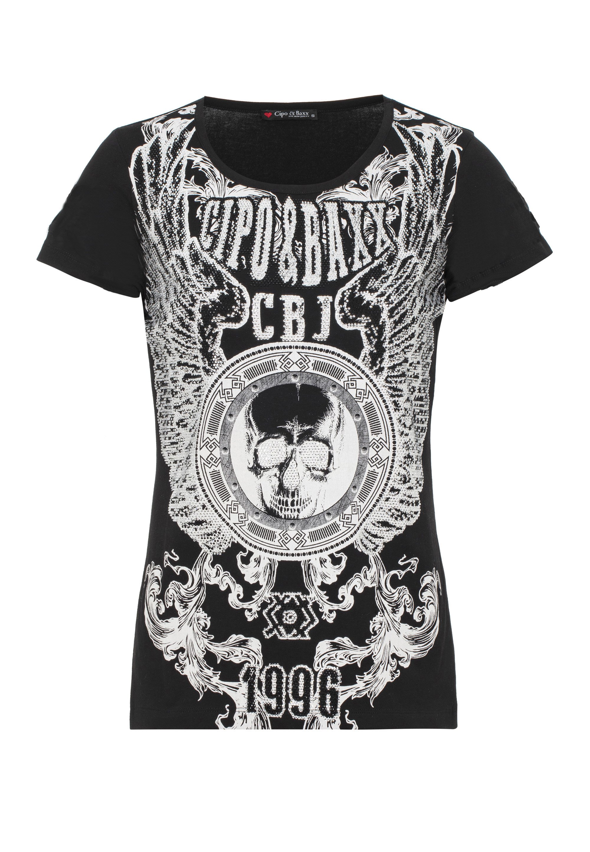 Cipo & Baxx Herren T-Shirt - Baumwoll-Shirt Mit Print, Kurzarm