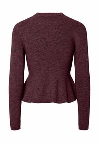 Burgundijas garām piedurknēm džemperis ar ribotu tekstūru un pepluma apakšmalu. Mīksts adījums, apaļa kakla izgriezums un pieguļošas piedurknes.