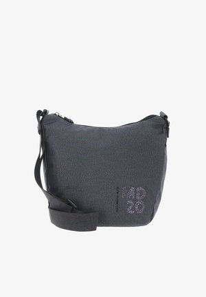 Piccola borsa a tracolla grigio scuro con tracolla regolabile e la scritta "MD 20" stampata a piccoli punti nell'angolo in basso a destra.