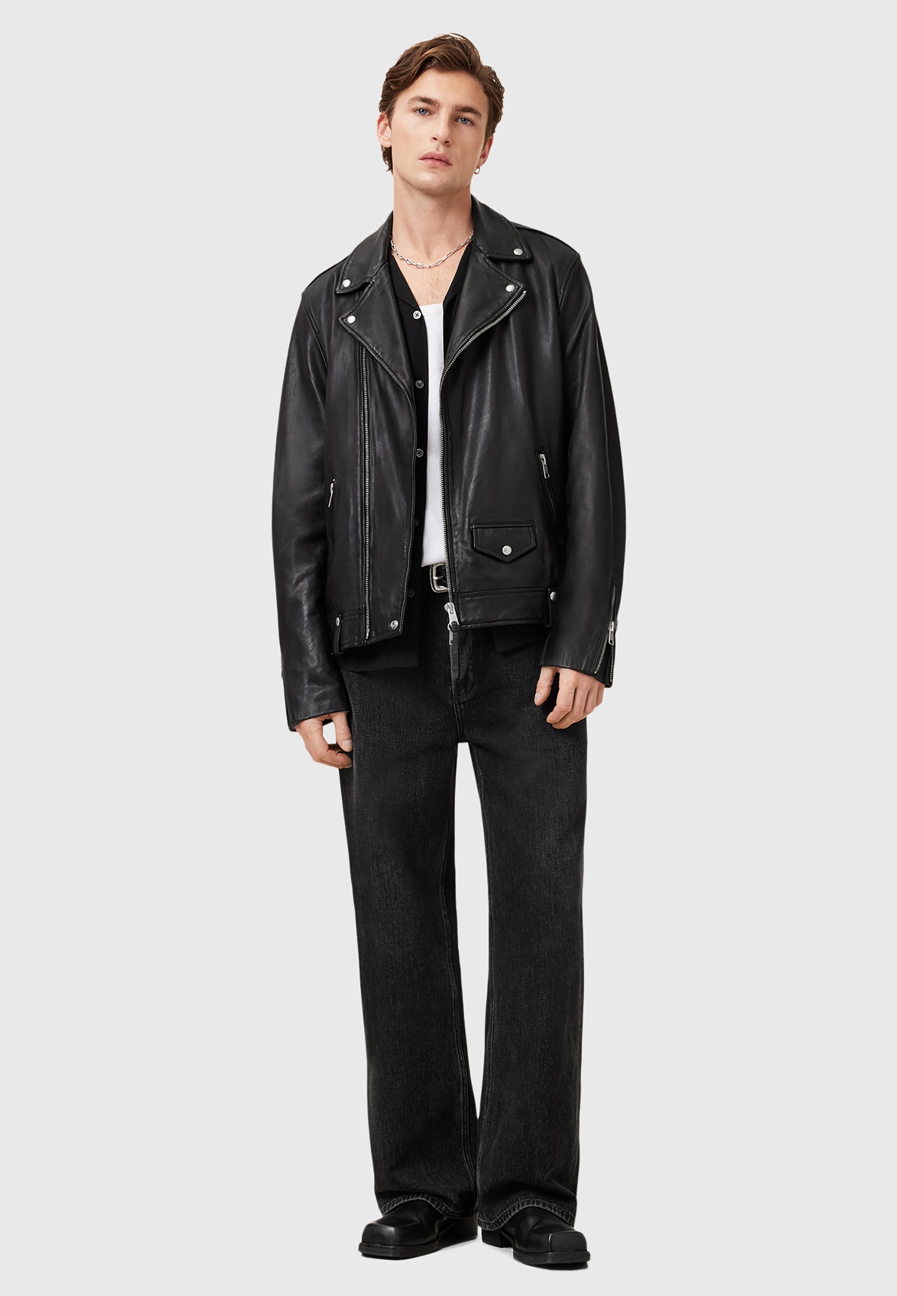 AllSaints MILO - Kurtka skórzana/czarny - Zalando.pl