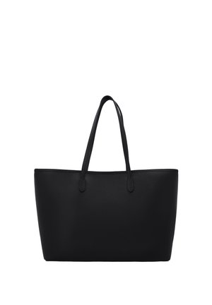 Schwarzer Ledertasche mit zwei Schulterriemen, rechteckiger Form und glatter Textur, vor weißem Hintergrund.