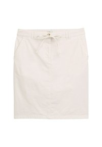 Witte katoenen rok met een trekkoord in de taille, twee zijzakken en een rechte snit. Subtiele textuur met een gladde afwerking.