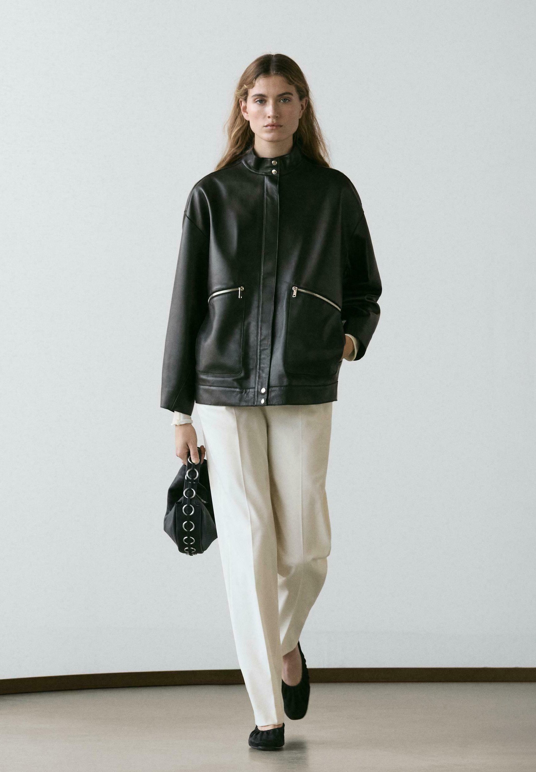 Massimo Dutti WITH POCKET DETAILS - Leather jacket - black - Zalando