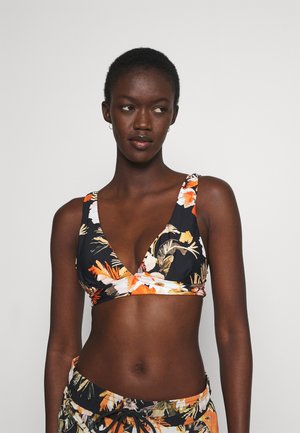 BORA BORA FLORA V NECK CROP - Bikini top - black