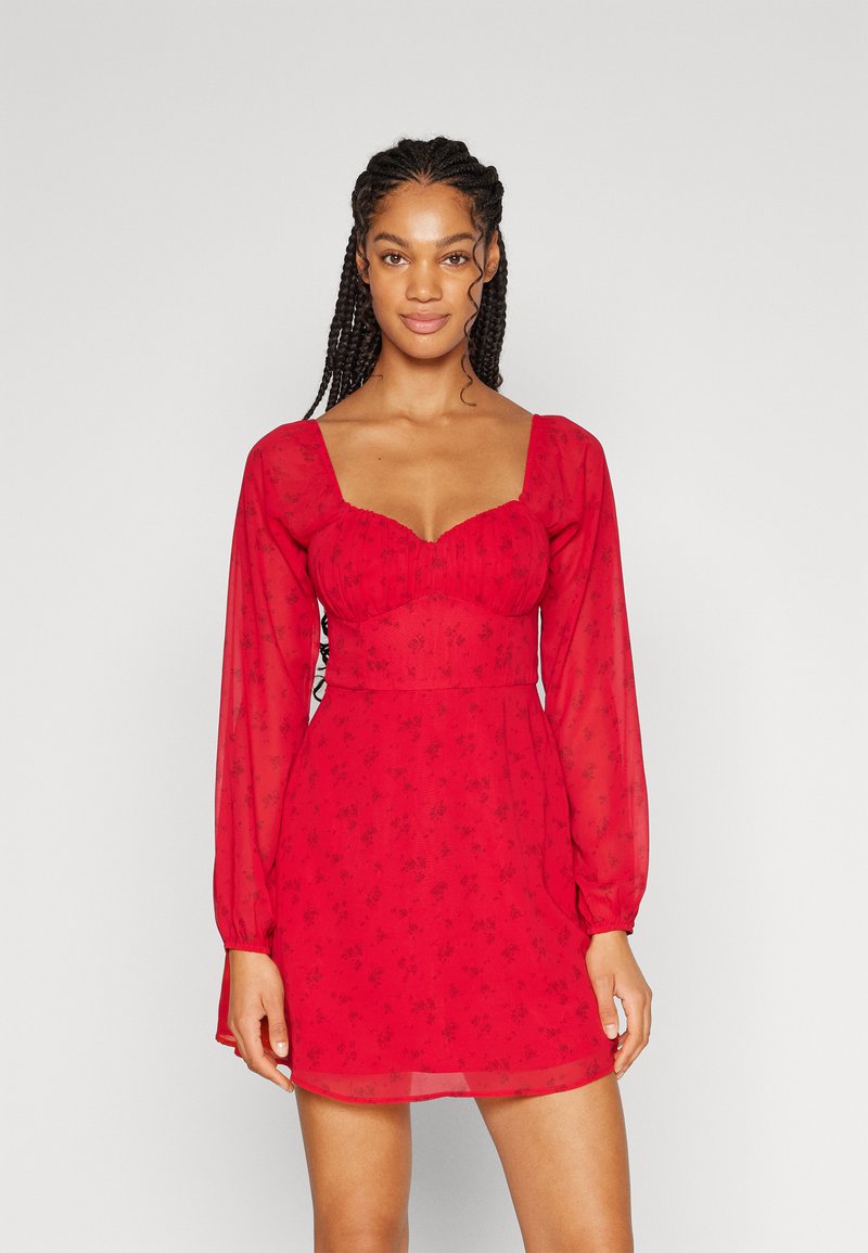Hollister Co. RUCHED SWEETHEART DRESS Freizeitkleid RED TONAL