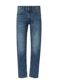 Jean en denim bleu clair avec une coupe droite, coutures visibles, design classique à cinq poches et fermeture éclair. Fini délavé avec une texture douce.