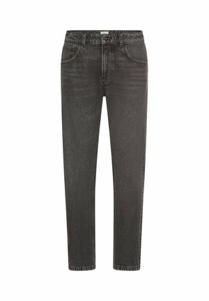 Zwarte denim jeans met een slim fit, vijf-pocket ontwerp, subtiele vervaging en een rits met knoopsluiting.