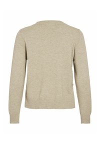 Beež särk pikkade varrukatega ja sooniku äärisega. Sile tekstuur, ümmargune kaelus, lihtne disain, nähtavate kinnituste või mustriteta.