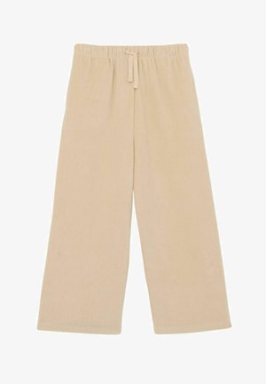 Pantaloni beige a gamba larga con trama a coste e vita elastica con coulisse frontale.