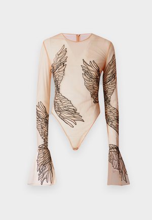David Koma WING MACRAME BODYSUIT - Long sleeved top - nude/black