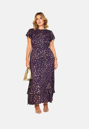 Friends Like These, PLUS SIZE FIT - RUFFLE SHORT SLEEVE METALLIC FOIL MIDI DRESS - Maxikleid - aubergine purple