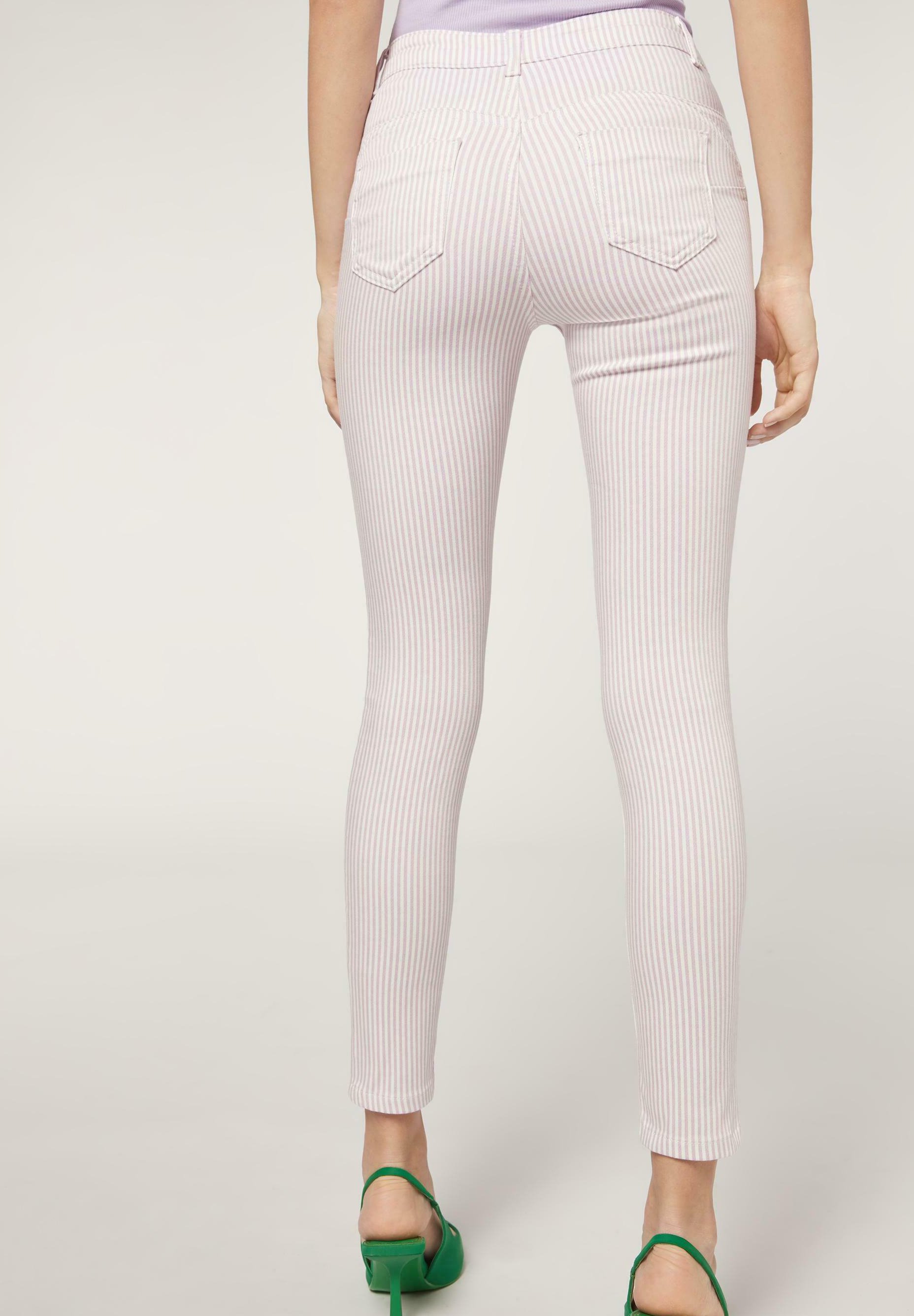Calzedonia Slim fit jeans - weiß/white lilac stripes print/lilac -  Zalando.de