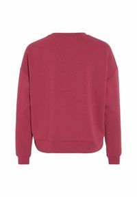 Sweat-shirt bordeaux avec col rond, épaules tombantes et coupe décontractée. Fabriqué en tissu doux avec poignets et ourlet côtelés.
