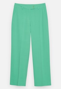 Gröna vida byxor med en slät textur, med en knappstängning, två sidfickor och en skräddarsydd passform.