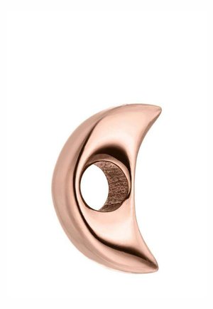 Glatter, glänzender roségoldener Halbmondring mit breitem Band und hohlem Zentrum, auf weißem Hintergrund dargestellt.