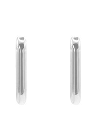 Orecchini a cerchio in acciaio inox color argento, con superficie liscia e lucida, forma ovale e design chiuso, di dimensioni di circa 4 cm.