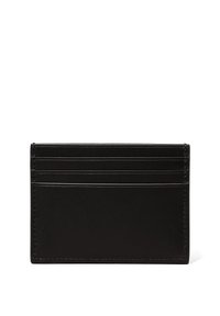 Portafoglio in pelle nera con sei scomparti per carte, design minimalista, superficie liscia e linee pulite. Nessun marchio o accessorio visibile.