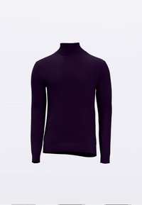 Lilla langermet genser med høy hals laget av mykt strikket stoff, med en tettsittende design og glatt tekstur.