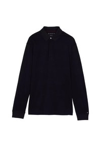 Polo a maniche lunghe di colore blu navy, realizzato in cotone, con colletto, pattina con bottoni e un sottile dettaglio del logo sul manicotto. Tessuto liscio.