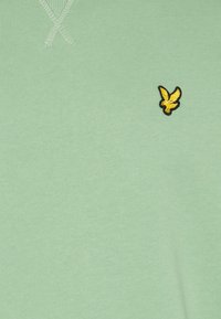 Lichtgroene katoenen pullover met een gestructureerde afwerking. Voorzien van een zwart en geel geborduurd logo van een vogel op de linker borst.