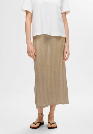 Selected Femme MIDI - Áčková sukně - humus