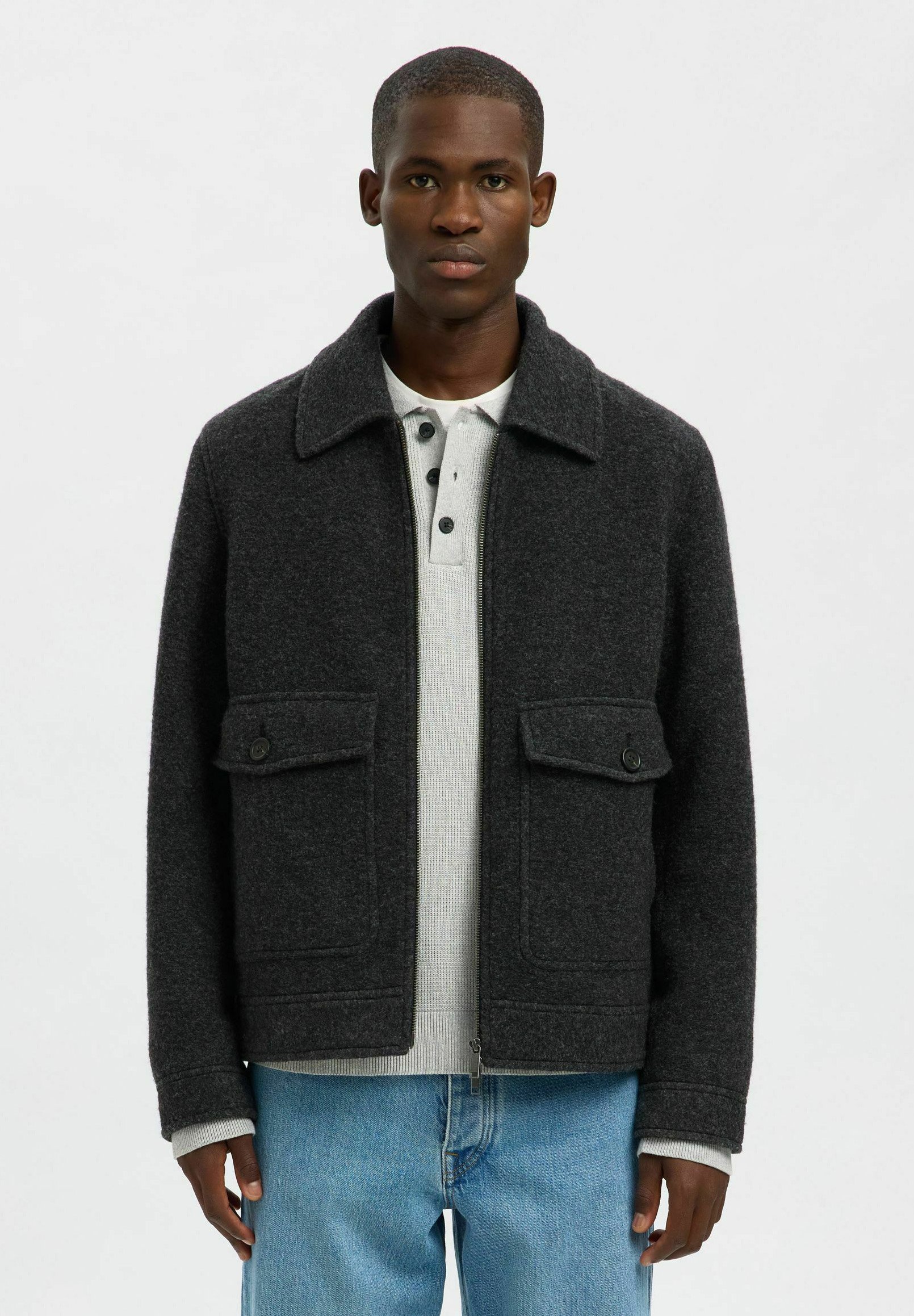 Selected Wool blend - Light jacket - grey melange/grey - Zalando.co.uk