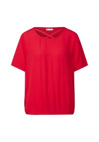 Top rosso a maniche corte con scollatura rotonda e dettaglio delle spalline incrociate. Realizzato in tessuto leggero con una vestibilità rilassata.