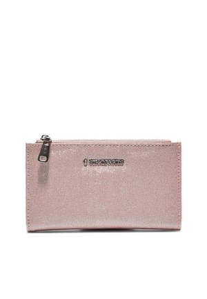 Prostokątna różowa błyszcząca saszetka na suwak z widocznym suwakiem po lewej stronie i logo "STEADVARIS" umieszczonym na środku z przodu.