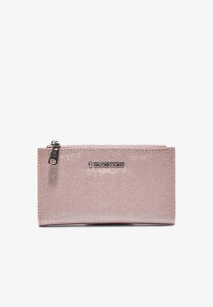 Trousse rectangulaire rose pailletée avec une fermeture éclair visible à gauche et le logo "STEADVARIS" centré sur le devant.