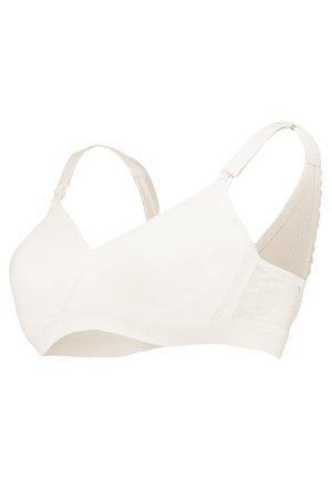 Reggiseno bianco morbido con design senza cuciture, spalline regolabili e dettagli in pizzo testurizzato. Realizzato in tessuto elasticizzato per il massimo comfort.