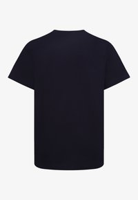 Black cotton t-shirt with short sleeves and a crew neckline. The fabric appears smooth and uniform, with no visible patterns or accents.
