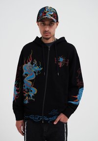 Ed Hardy DOUBLE BATTLE DRAG THRU  - Felpa con zip - black