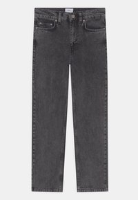 Mørkegrå denim jeans med lige ben-design, fem lommer og diskret falming. Fremstillet af robust bomuldsstof med en let tekstur.