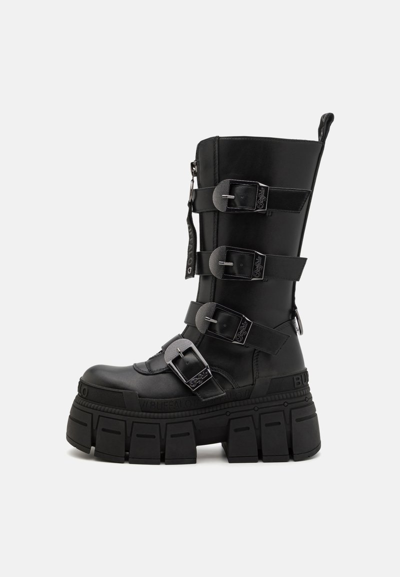 Buffalo GOSPHER HI ZIP - Čižmy na platforme - black