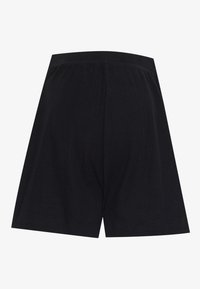 Pantaloni corti neri in tessuto testurizzato, con un design a gamba larga e una cintura elastica, mostrati dalla vista posteriore.