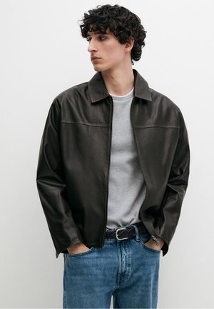 Massimo Dutti DISTRESSED EFFECT - Leren jas - mottled dark brown