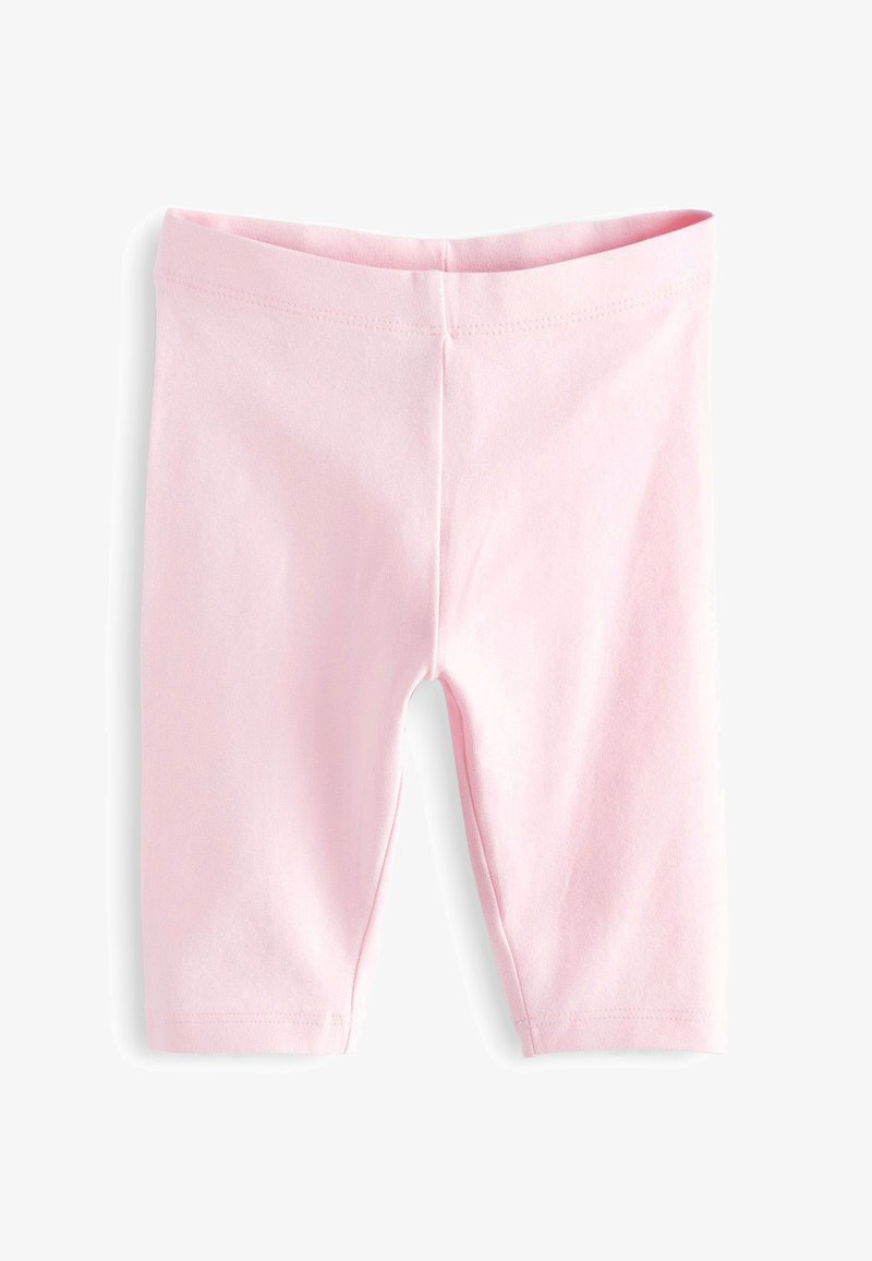 Rosa bomullsbyxor med elastisk midja, med en mjuk textur och knälång design, lämpliga för avslappnad klädsel.