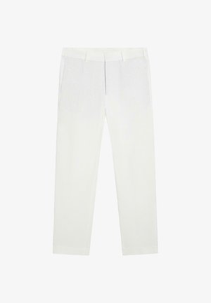 Weißjeans mit geradem Bein, Gürtelschlaufen und vorderen Taschen, mit einem sauberen, maßgeschneiderten Design.