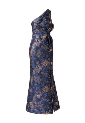 Adrianna Papell, ONE SHOULDER JACQUARD GOWN - Galajurk - navy roségold