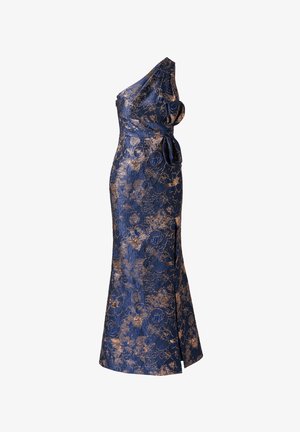Adrianna Papell, ONE SHOULDER JACQUARD GOWN - Galajurk - navy roségold