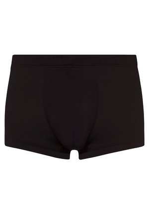 Černé boxerky vyrobené z měkké tkaniny, s přiléhavým designem, plochými švy a předním pouzdrem pro podporu. Žádné viditelné logo.