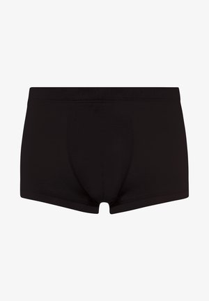 Schwarze Boxershorts aus weichem Stoff, mit körpernahem Schnitt, flachen Nähten und einem Frontbeutel für zusätzlichen Halt. Keine sichtbaren Logos.