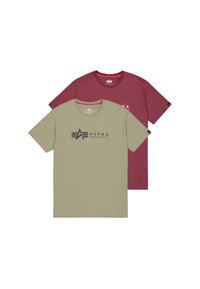 2 PACK - T-shirts med print - olive/burgundy