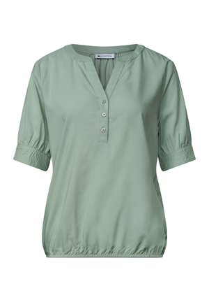 Street One, SHORT-SLEEVE BLOUSE WITH SPLIT NECK AND ELASTIC HEM - Blouse - eucalyptus green