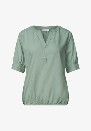 Street One, SHORT-SLEEVE BLOUSE WITH SPLIT NECK AND ELASTIC HEM - Blouse - eucalyptus green