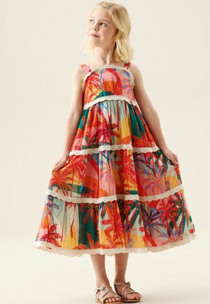 Angel & Rocket, REGULAR FIT - KINSLEY PALM PRINT LACE TRIM TIERED DRESS - Päevakleit - pink